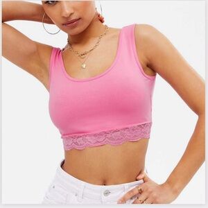 Forever 21 Pink Lace Trim Cropped Tank Top Size Medium Y2K